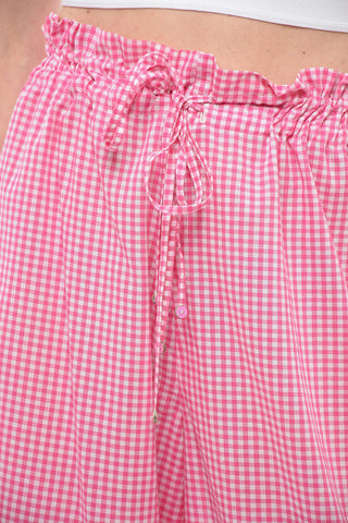 Check Print Baggy Fit Silk Blend Pants