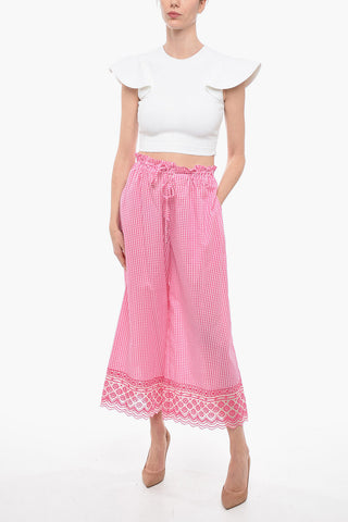 Check Print Baggy Fit Silk Blend Pants