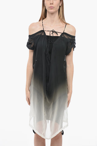 Semi Sheer Dress with Shaded Effect and Lace-up Detail