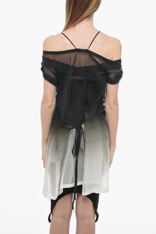 Semi Sheer Dress with Shaded Effect and Lace-up Detail