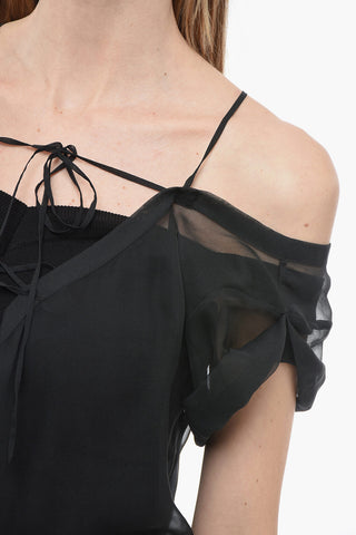 Semi Sheer Dress with Shaded Effect and Lace-up Detail
