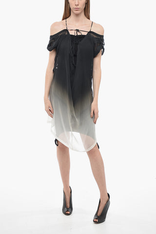 Semi Sheer Dress with Shaded Effect and Lace-up Detail