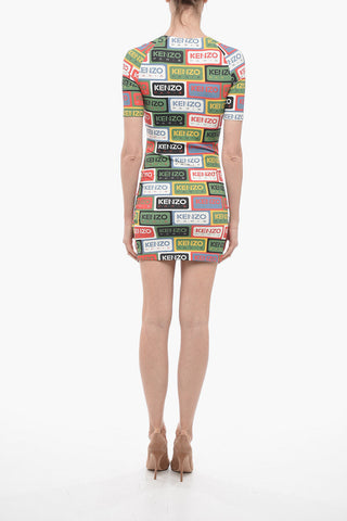 Bodycon LABEL Mini Dress With Allover Print