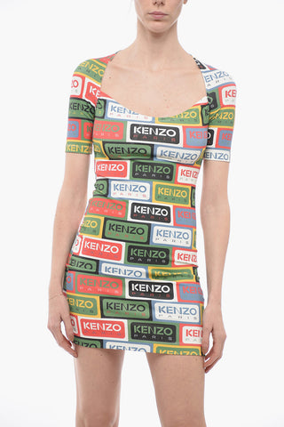 Bodycon LABEL Mini Dress With Allover Print