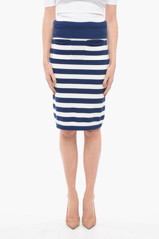 Striped Cotton Knit NAUTICAL Midi Skirt