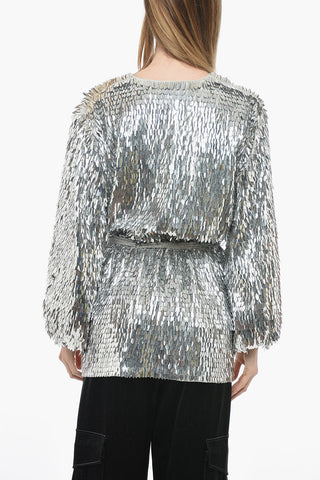 Wrap Dress with All-Over Leaf Sequins