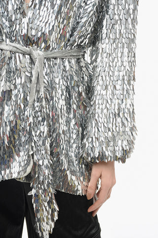 Wrap Dress with All-Over Leaf Sequins