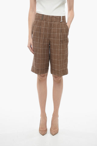 Shorts in Lino con Motivo Windowpane