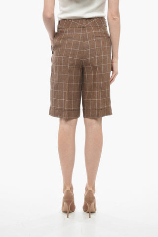 Shorts in Lino con Motivo Windowpane