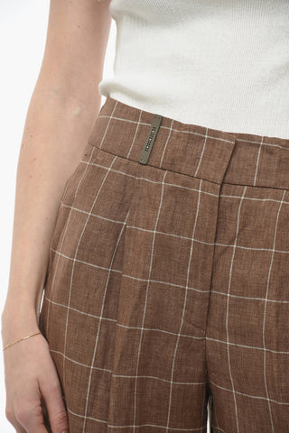 Shorts in Lino con Motivo Windowpane