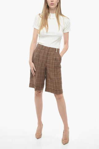 Shorts in Lino con Motivo Windowpane