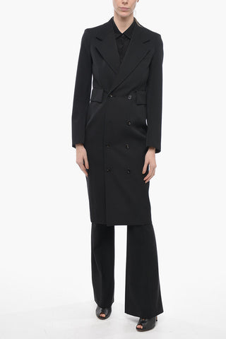Wool Double-breasted Coat with Flap Pockets