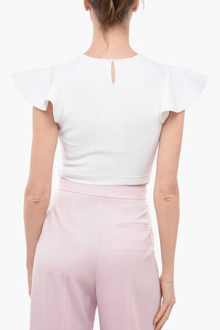 Crop Top in Viscosa con Maniche ad Aletta