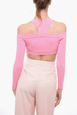 Stretch Viscose Cropped Top with Denuded Shoulders