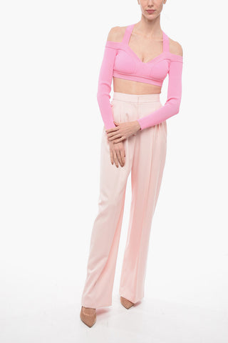 Stretch Viscose Cropped Top with Denuded Shoulders