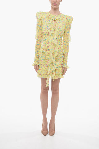 Floral Patterned GEORGETTE Silk Minidress with Ruffles