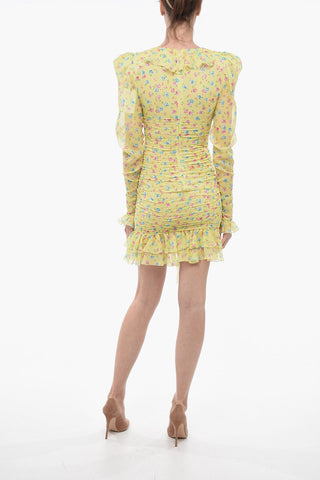 Floral Patterned GEORGETTE Silk Minidress with Ruffles
