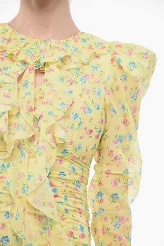 Floral Patterned GEORGETTE Silk Minidress with Ruffles
