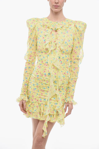 Floral Patterned GEORGETTE Silk Minidress with Ruffles