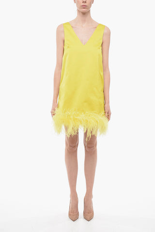 Satin Shift Dress with Feathered Bottom