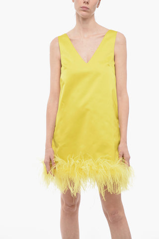 Satin Shift Dress with Feathered Bottom