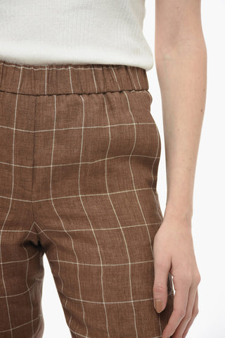 Leinenhose mit Windowpane-Karo und elastischem Bund
