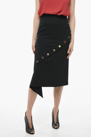 Wool Pencil Skirt with Decorative Buttons