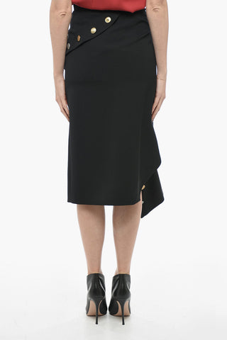 Wool Pencil Skirt with Decorative Buttons