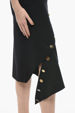 Wool Pencil Skirt with Decorative Buttons