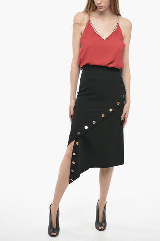 Wool Pencil Skirt with Decorative Buttons