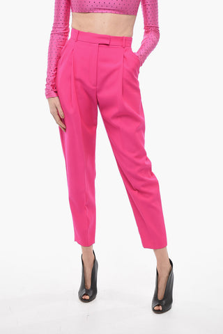 Wool Carrot-fit Pants with Pleats