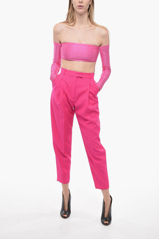 Wool Carrot-fit Pants with Pleats