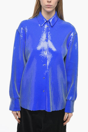 Oversized Sequined Shirt with Snap Buttons