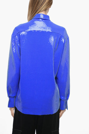 Oversized Paillettenbluse mit Druckknöpfen