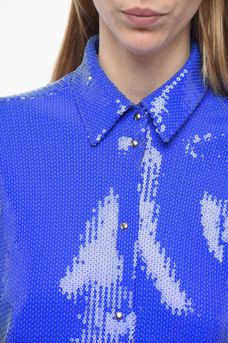 Oversized Sequined Shirt with Snap Buttons