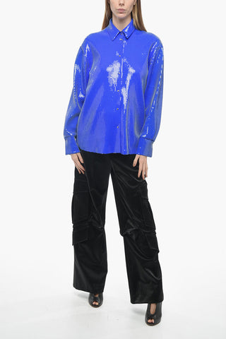 Oversized Sequined Shirt with Snap Buttons