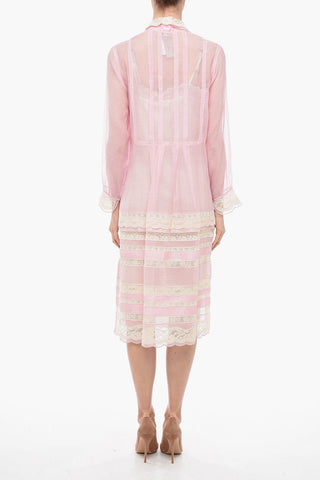Silk Blend Shirt Dress with Lace Details