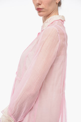 Silk Blend Shirt Dress with Lace Details