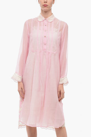 Silk Blend Shirt Dress with Lace Details