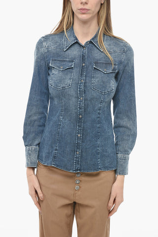 Stone Washed Denim Shirt with Snap Buttons
