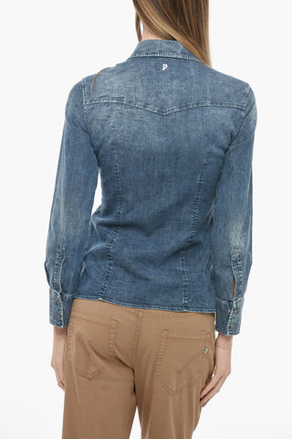Stone Washed Denim Shirt with Snap Buttons