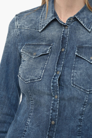 Stone Washed Denim Shirt with Snap Buttons