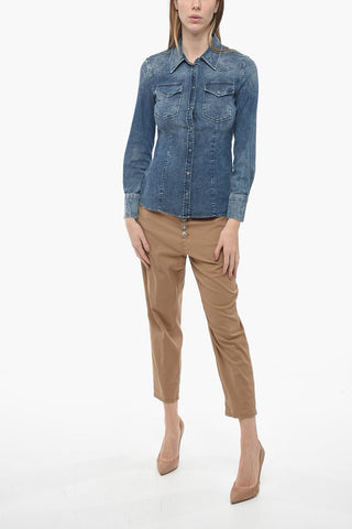 Stone Washed Denim Shirt with Snap Buttons
