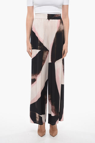 Pantaloni Palazzo in Seta con Stampa Grafica
