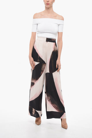 Silk Palazzo Pants with Graphic Print