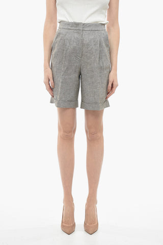 Single-pleated Twill Linen Shorts