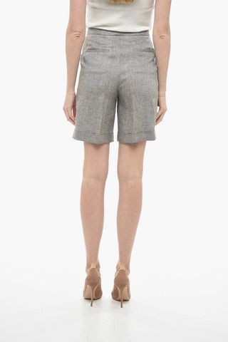 Single-pleated Twill Linen Shorts