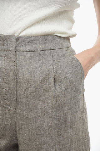 Single-pleated Twill Linen Shorts