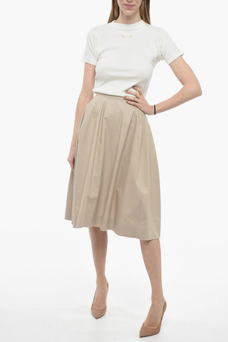 Cotton Flared Skirt with Pleated Detail