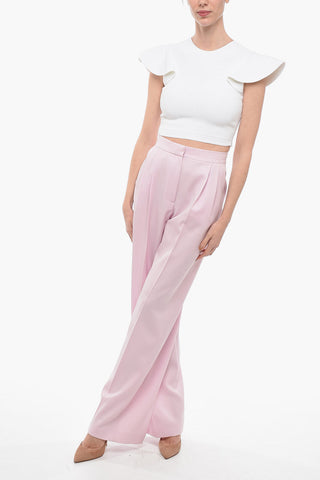 Wool Blend Palazzo Pants with Pleats